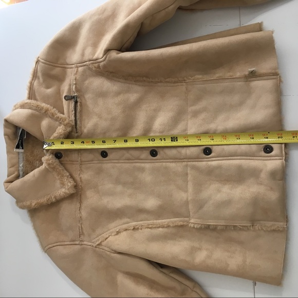 Faux Suede Sherpa Truckers Jacket Washable Sz L - Picture 4 of 8